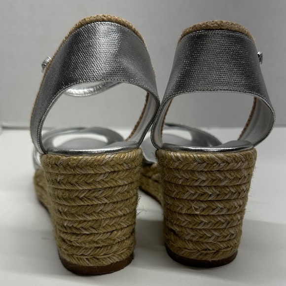 Stuart Weitzman Mirela II Espadrille Wedges Heeled Sandals Leather Silver 9.5 - Picture 5 of 10